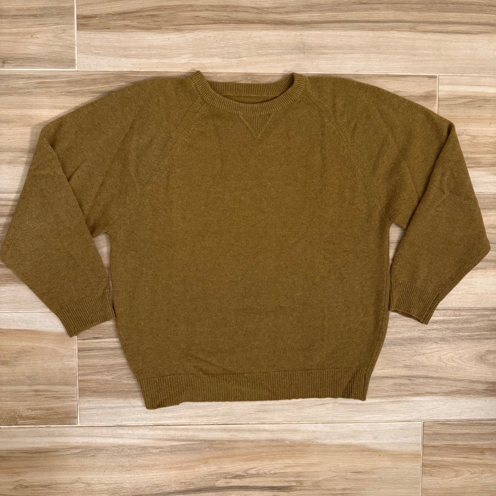 Vintage 100% Cashmere Crewneck Sweater Made in USA Mustard Olive Raglan L XL